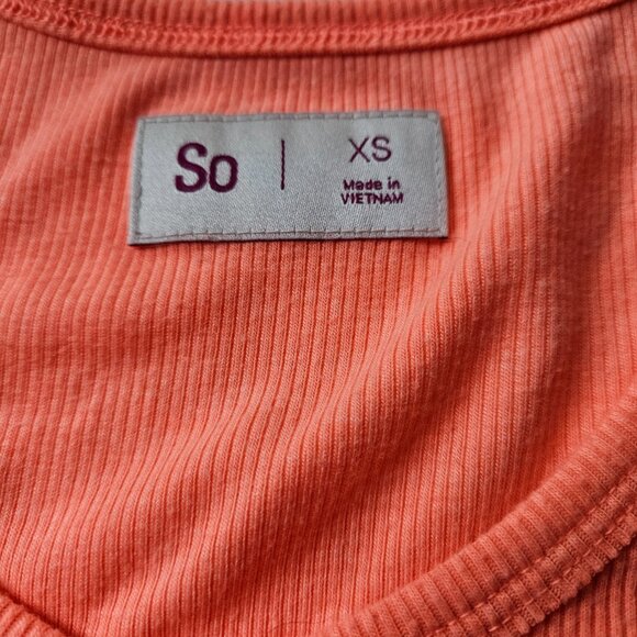 Ribbed Lettuce-Hem Tank Top – Bright Coral Orange, Size XS - Picture 3 of 3